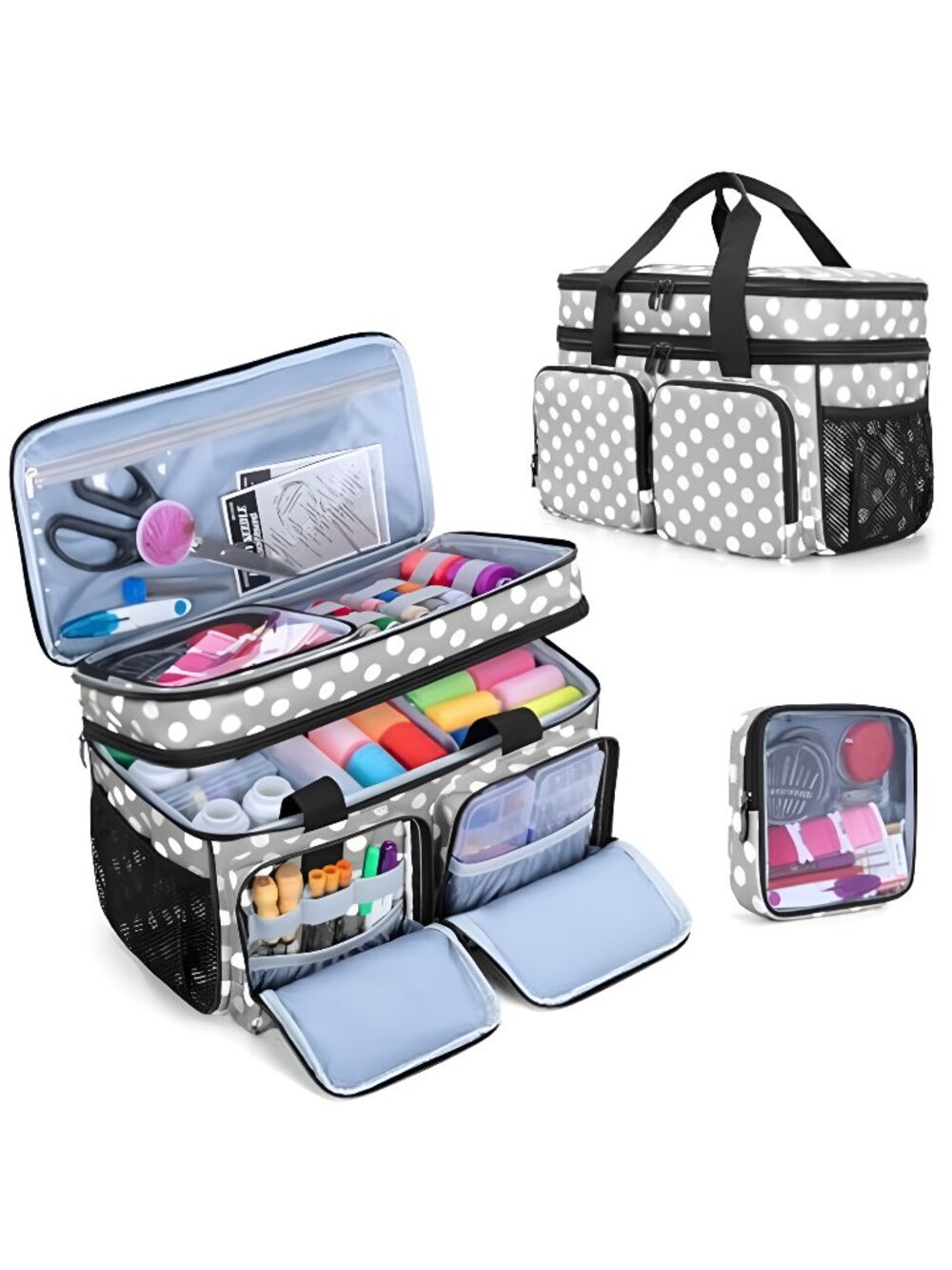 Large Sewing Organizer Bag with an Individual Pouch and Detachable Dividers
